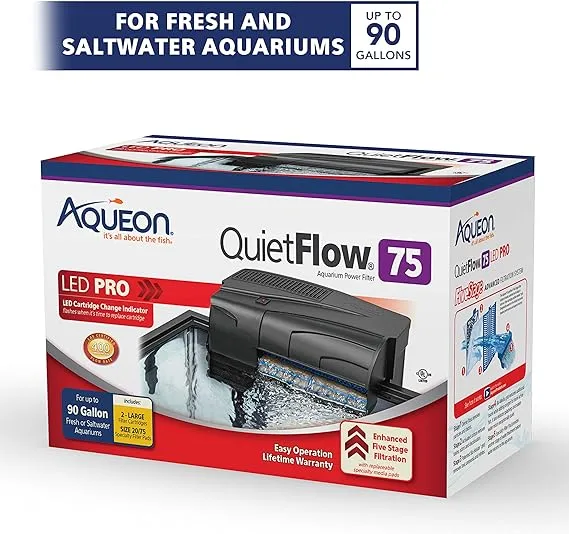 Aqueon QuietFlow 75 LED PRO Aquarium Fish Tank Power Filter